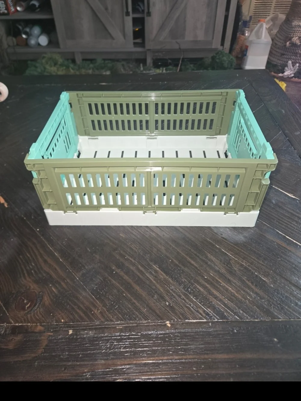 Stackable Olive & Mint Plastic Storage Crates with White Frames